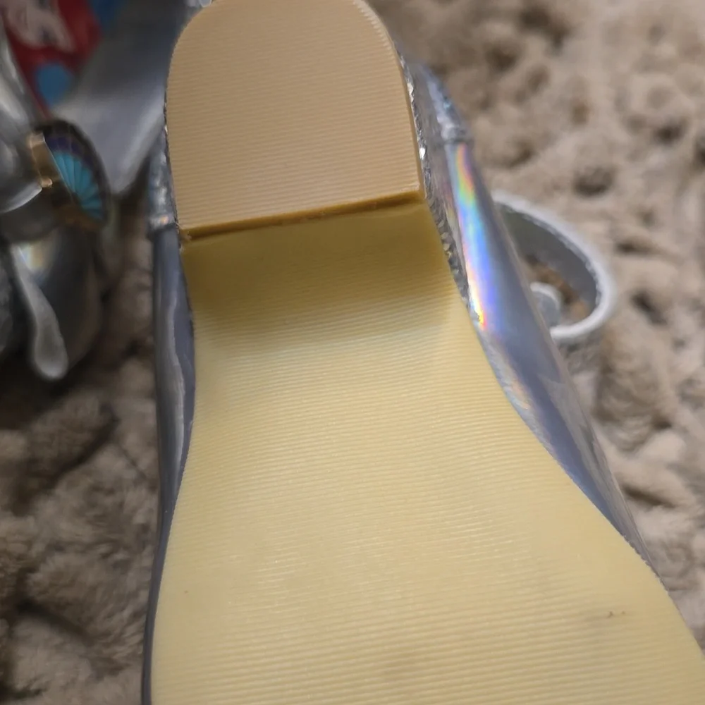 New Disney Ariel Toddler Size 6 Silver Glitter Adjustable Strap Party Shoes‎